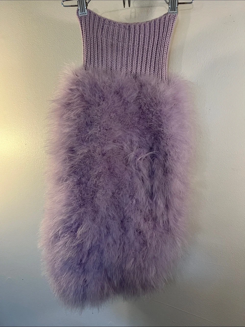 Plush Lavender Faux-Fur Trim Knit Dog Sweater